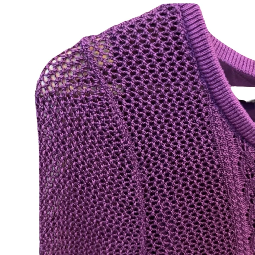 Lucky Brand Magenta Purple Cotton Blend Fishnet Open Weave Soft Knit Sweater